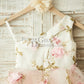 One Shoulder Floral Organza Pink Tulle Cupcake Wedding Flower Girl Dress