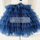 One Shoulder Navy Blue Cupcake Tulle Wedding Flower Girl Dress Kids Party Dress