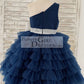 One Shoulder Navy Blue Cupcake Tulle Wedding Flower Girl Dress Kids Party Dress