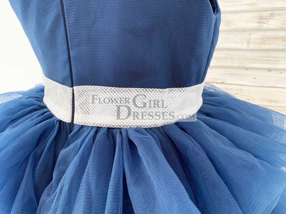 One Shoulder Navy Blue Cupcake Tulle Kids Party Flower Girl Dress - Flower Girl Dresses One Shoulder Navy Blue Cupcake Tulle Kids Party Flower Girl Dress - Flower Girl Dresses