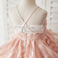 Peach Pink Stripe Organza Spaghetti Straps Wedding Flower Girl Dress