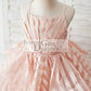 Peach Pink Stripe Organza Spaghetti Straps Wedding Flower Girl Dress