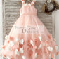 Pink 3D Flowers Wedding Flower Girl Dress Kids Party Dress