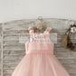 Pink 3D Flowers Wedding Flower Girl Dress Kids Party Dress