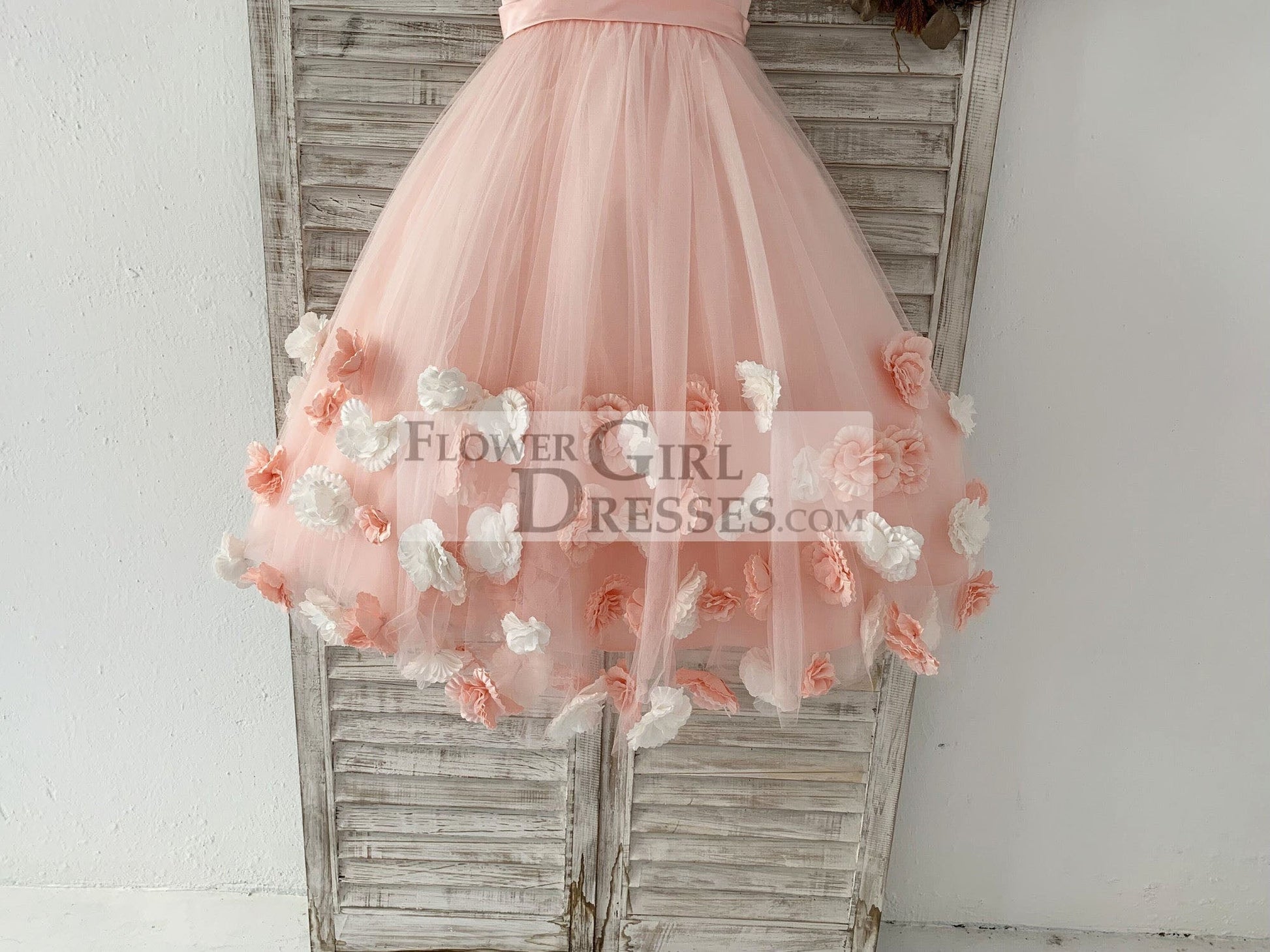 Pink 3D Flowers Wedding Flower Girl Dress Kids Party Dress