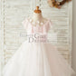 Pink Chiffon Tulle Sheer Neck Wedding Flower Girl Dress