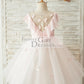 Pink Chiffon Tulle Sheer Neck Wedding Flower Girl Dress