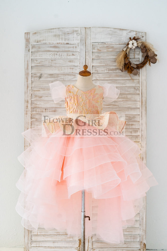 Pink Jacquard Hi Low Tulle Layered Kids Party Flower Girl Dress 2T Pink Jacquard Hi Low Tulle Layered Kids Party Flower Girl Dress 2T