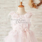 Pink Lace Tulle V Back Wedding Flower Girl Dress with Feather