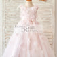 Pink Lace Tulle V Back Wedding Flower Girl Dress with Feather