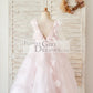 Pink Lace Tulle V Back Wedding Flower Girl Dress with Feather