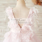 Pink Lace Tulle V Back Wedding Flower Girl Dress with Feather