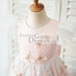 Pink Satin Butterfly Tulle Ruffle Cap Sleeves V Back Wedding Flower Girl Dress