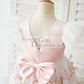 Pink Satin Butterfly Tulle Ruffle Cap Sleeves V Back Wedding Flower Girl Dress