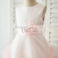 Pink Satin Tulle Keyhole Back Ruffles Wedding Flower Girl Dress