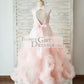 Pink Satin Tulle Keyhole Back Ruffles Wedding Flower Girl Dress