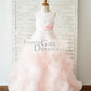 Pink Satin Tulle Keyhole Back Ruffles Wedding Flower Girl Dress