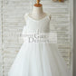Princess Ivory Lace Tulle V Back Wedding Flower Girl Dress with Big Bow