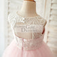 Princess Keyhole Back Ivory Lace Pink Tulle Wedding Flower Girl Dress