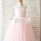 Princess Keyhole Back Ivory Lace Pink Tulle Wedding Flower Girl Dress