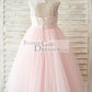 Princess Keyhole Back Ivory Lace Pink Tulle Wedding Flower Girl Dress