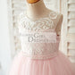 Princess Keyhole Back Ivory Lace Pink Tulle Wedding Flower Girl Dress