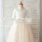 Princess Short Elbow Sleeves Ivory Lace Champagne Tulle Wedding Flower Girl Dress