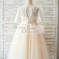 Princess Short Elbow Sleeves Ivory Lace Champagne Tulle Wedding Flower Girl Dress