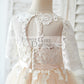 Princess Short Elbow Sleeves Ivory Lace Champagne Tulle Wedding Flower Girl Dress