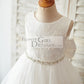 Princess V Back Ivory Lace Tulle Wedding Flower Girl Dress with Big Bow