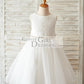 Princess V Back Ivory Lace Tulle Wedding Flower Girl Dress with Big Bow