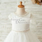 Satin Tulle Beaded Lace Cap Sleeves Sheer Back Wedding Flower Girl Dress with Bow