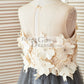 Sheer Illusion Neck Gray Tulle Wedding Flower Girl Dress with Champagne 3D Flowers