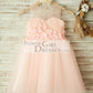 Sheer Neck Pink Tulle Wedding Flower Girl Dress with Beading and 3D Flower