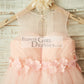 Sheer Neck Pink Tulle Wedding Flower Girl Dress with Beading and 3D Flower