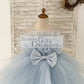 Sheer Neck Pleated Blue Tulle Wedding Flower Girl Dress Kids Party Dress