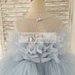Sheer Neck Pleated Blue Tulle Wedding Flower Girl Dress Kids Party Dress