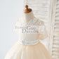Short Sleeves Champagne Lace Tulle Wedding Flower Girl Dress Kids Party Dress