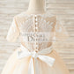 Short Sleeves Champagne Lace Tulle Wedding Flower Girl Dress Kids Party Dress