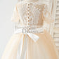 Short Sleeves Champagne Lace Tulle Wedding Flower Girl Dress Kids Party Dress