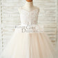 Spaghetti straps Ivory lace Peach Pink Tulle V Neck Wedding Flower Girl Dress
