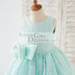 V Back Blue Sequin Wedding Flower Girl Dress Kids Party Dress with Bow