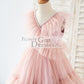 V Neck Mauve Tulle Cupcake Wedding Flower Girl Dress Kids Party Dress
