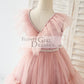 V Neck Mauve Tulle Cupcake Wedding Flower Girl Dress Kids Party Dress