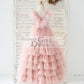 V Neck Mauve Tulle Cupcake Wedding Flower Girl Dress Kids Party Dress